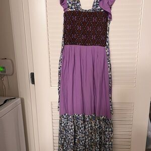 Purple and Brown Patterned Women's Dress